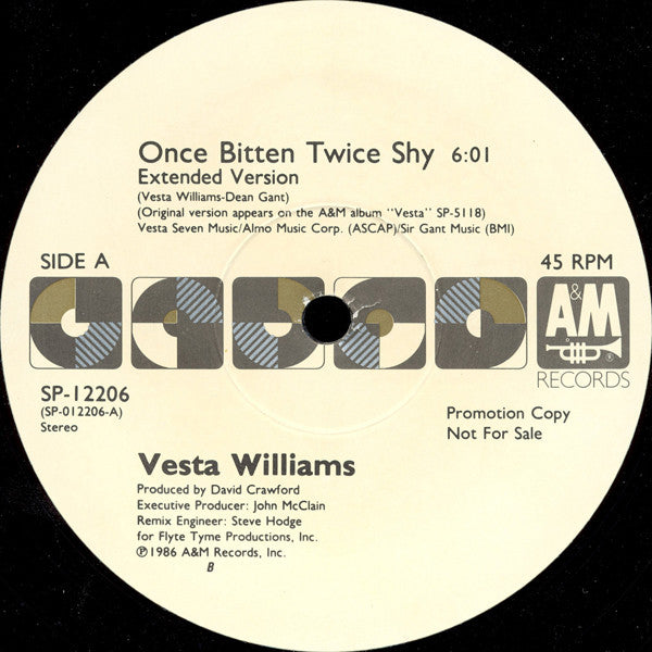 Vesta Williams : Once Bitten Twice Shy (12", Single, Promo)