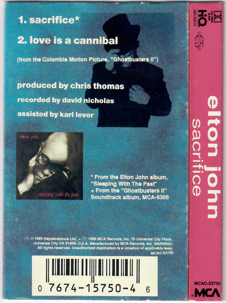 Elton John : Sacrifice (Cass, Single)