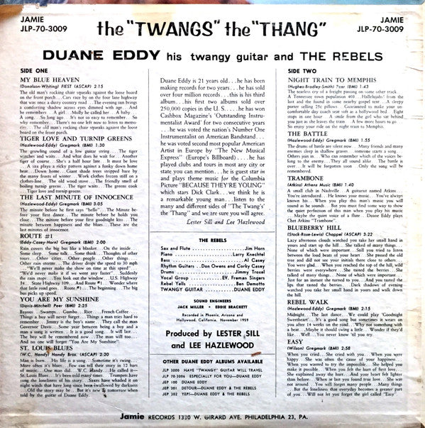 Duane Eddy His "Twangy" Guitar And The Rebels* : The "Twangs" The "Thang" (LP, Album, Mono)