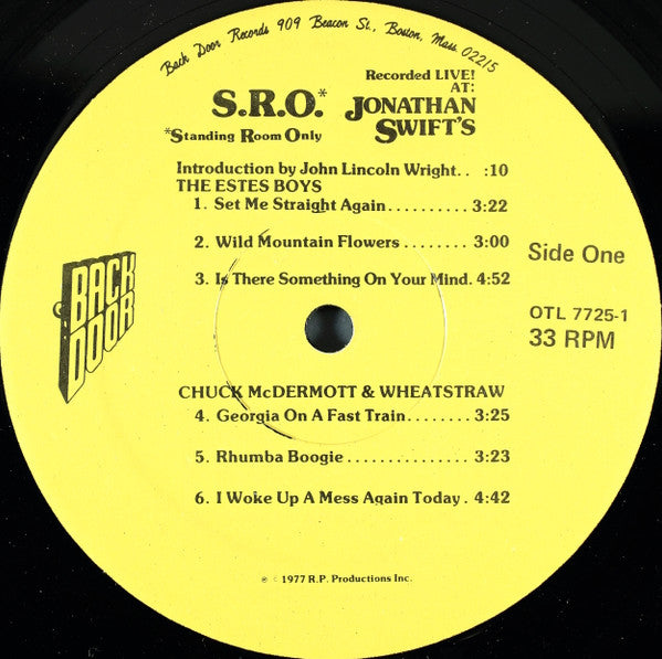 Various : S.R.O. Recorded Live At Jonathan Swift's (LP)