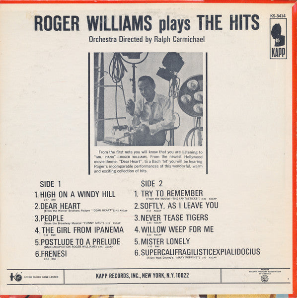 Roger Williams (2) : Roger Williams Plays The Hits (LP, Album)