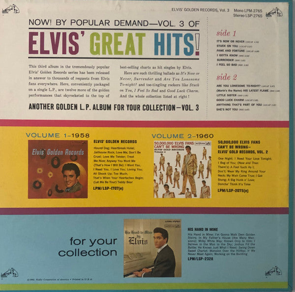 Elvis Presley : Elvis' Golden Records, Vol. 3 (LP, Comp, Ind)