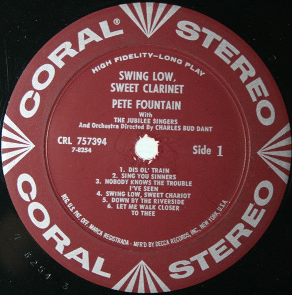 Pete Fountain With The Jubilee Singers And Charles Bud Dant And Orchestra* : Swing Low, Sweet Clarinet (LP, Album, Pin)