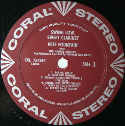 Pete Fountain With The Jubilee Singers And Charles Bud Dant And Orchestra* : Swing Low, Sweet Clarinet (LP, Album, Pin)