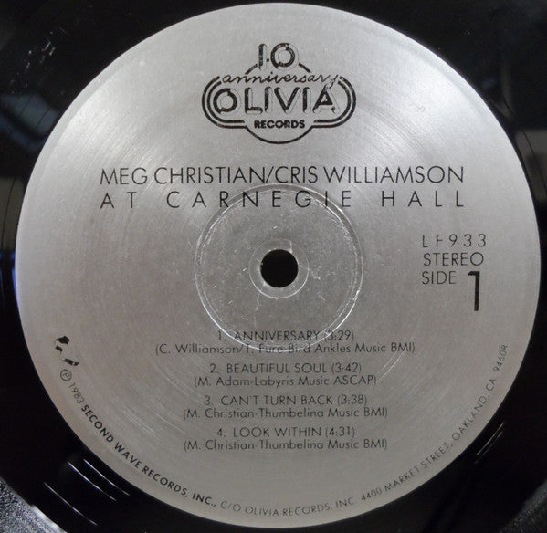 Meg Christian / Cris Williamson : At Carnegie Hall (2xLP, Album, Gat)