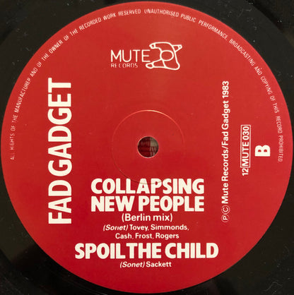 Fad Gadget : Collapsing New People (Extended Versions) (12", Single, Lin)