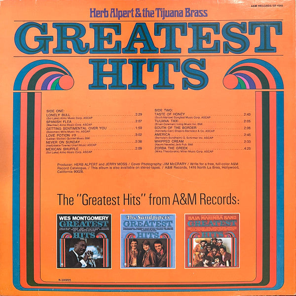 Herb Alpert & The Tijuana Brass : Greatest Hits (LP, Comp, Club, RE, RCA)