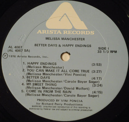 Melissa Manchester : Better Days & Happy Endings (LP, Album, Pla)