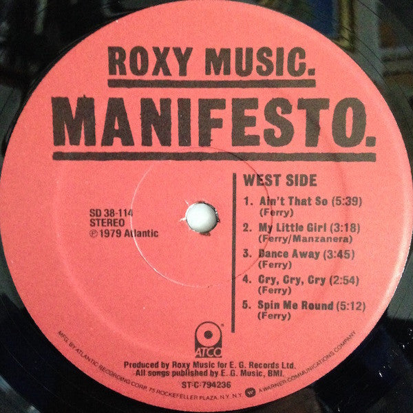 Roxy Music : Manifesto (LP, Album, Mon)