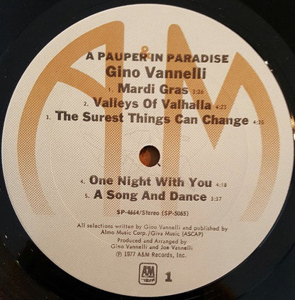 Gino Vannelli : A Pauper In Paradise (LP, Album, Pit)